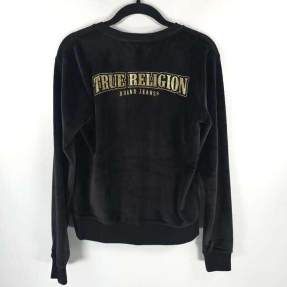 NWT TRUE RELIGION Black Glitter Velvet Pullover Sweatshirt Style 204213 Size XS - Picture 6 of 11